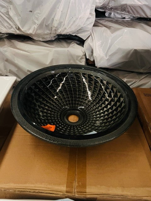 black round diamond glass basin