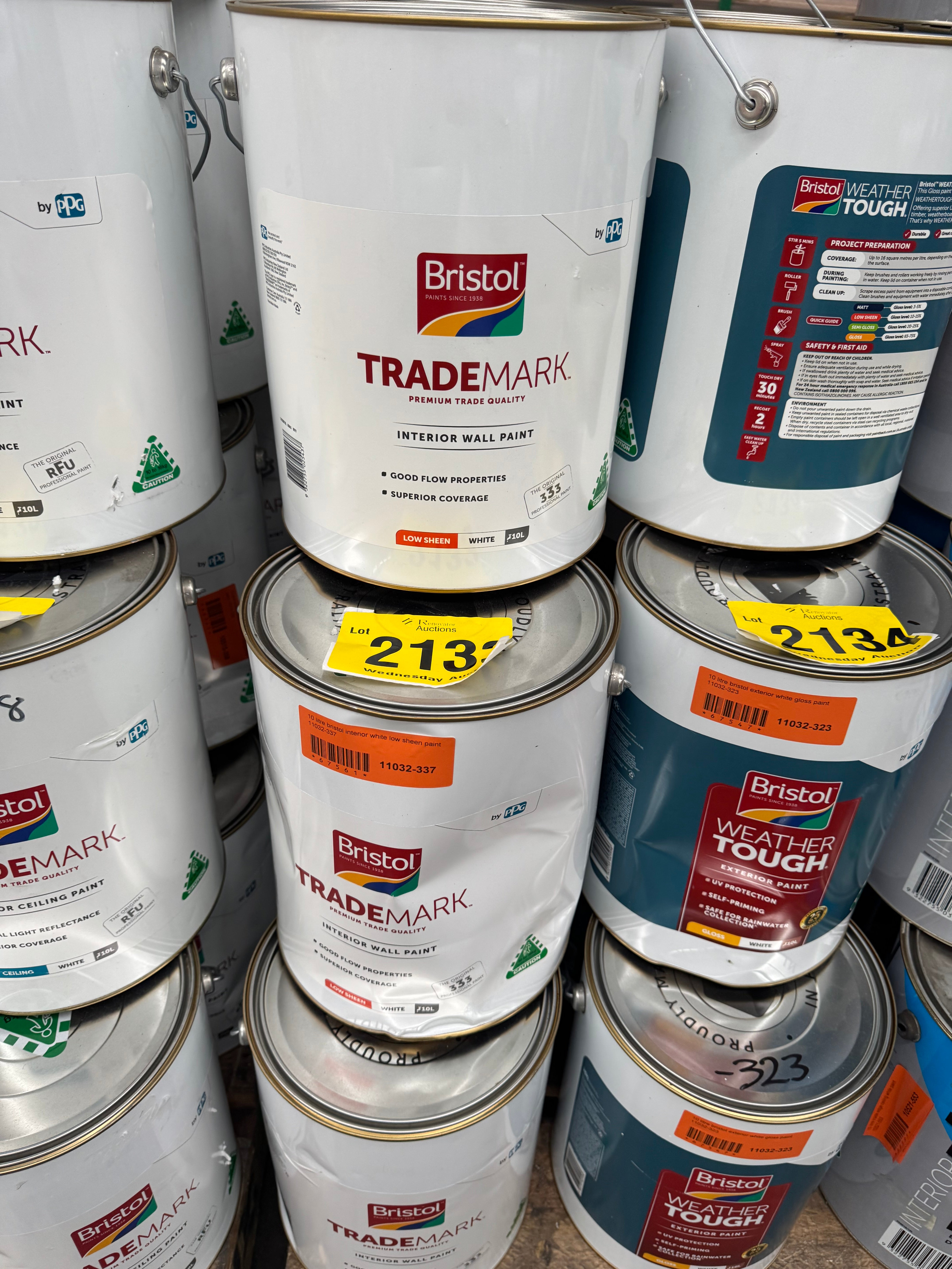 10 Litre Bristol Interior White Low Sheen Paint (Pick up only)