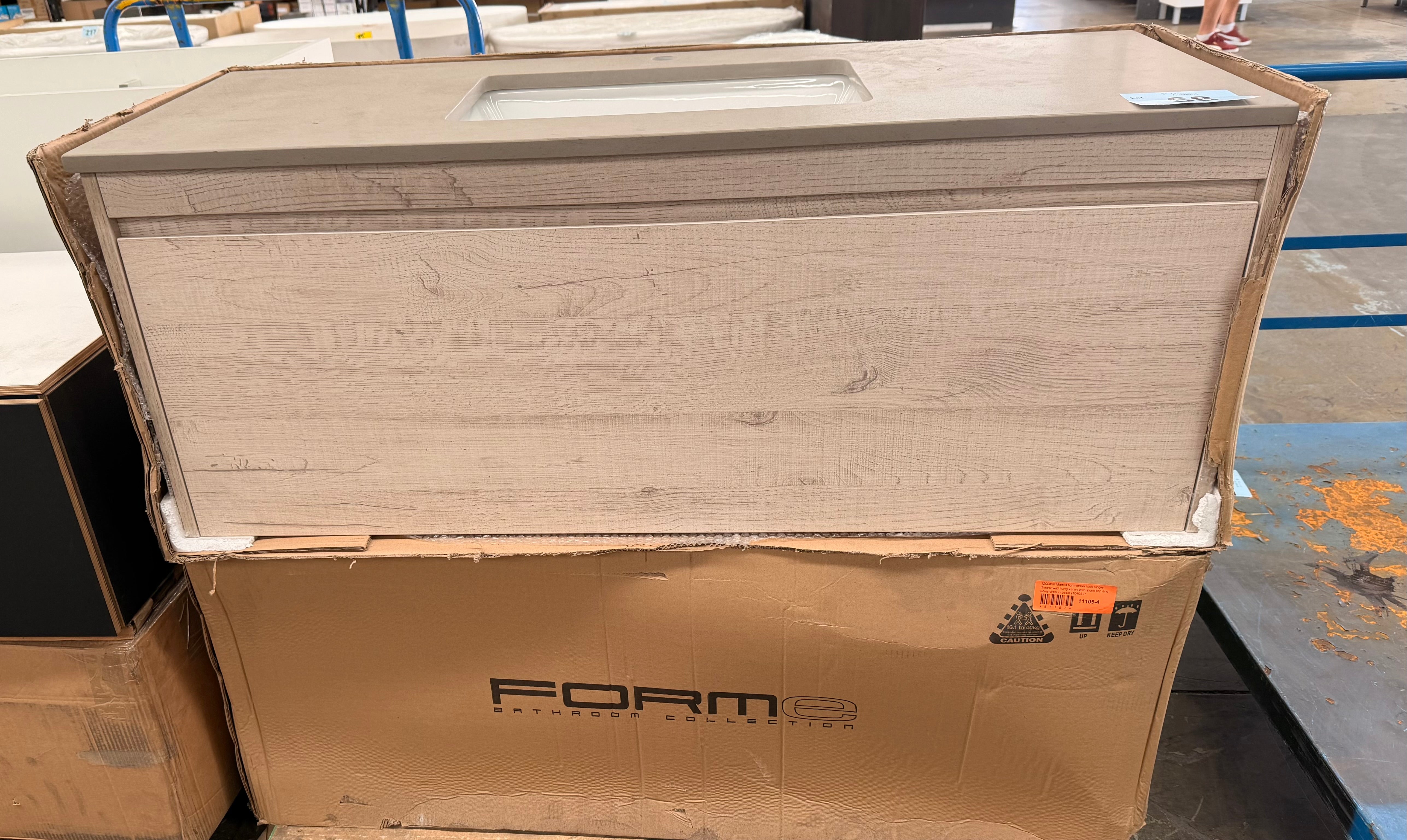 1200mm Forme Madrid timber look wall hung vanity (pick up only).