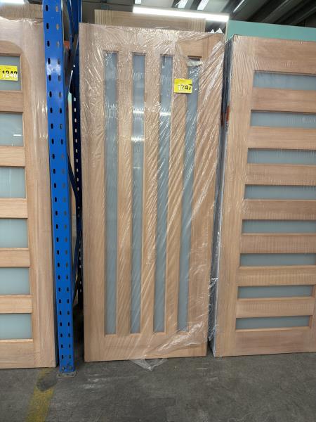 820x2040x40mm Maple Veneer frosted vertical 4 lite entrance door (Pick up only)
