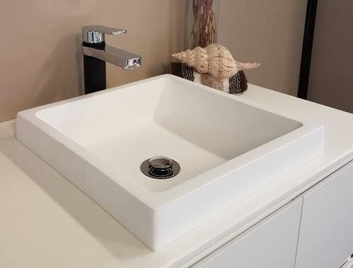 350mm Square Greta Semi Insert Pebble look Stone Basin (Pick up only)