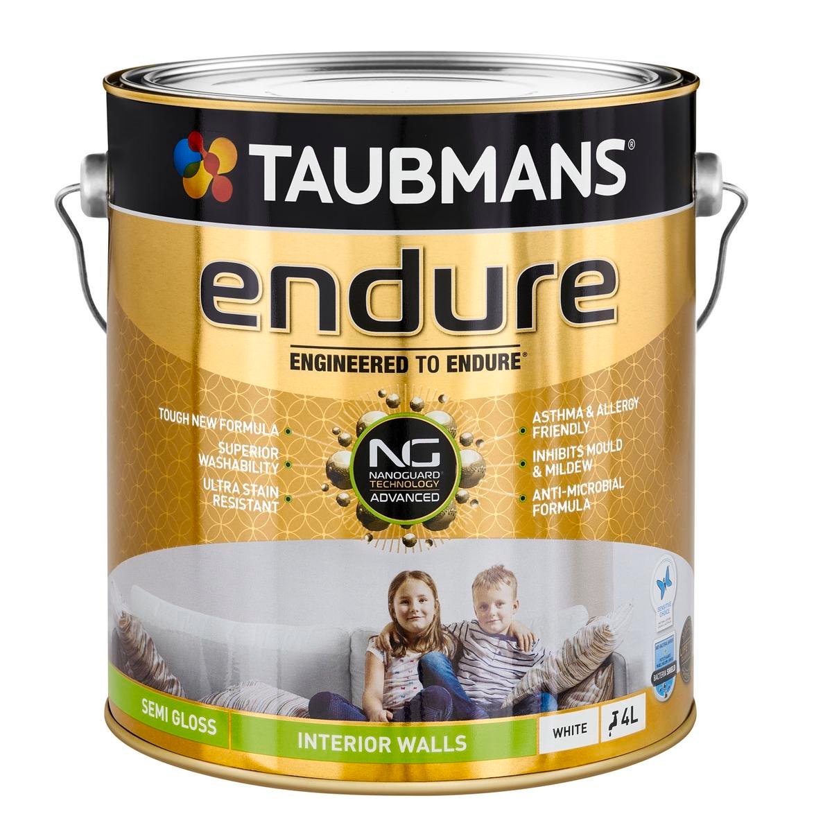 4 Litre Taubmans Endure white semi gloss paint (pick up only).