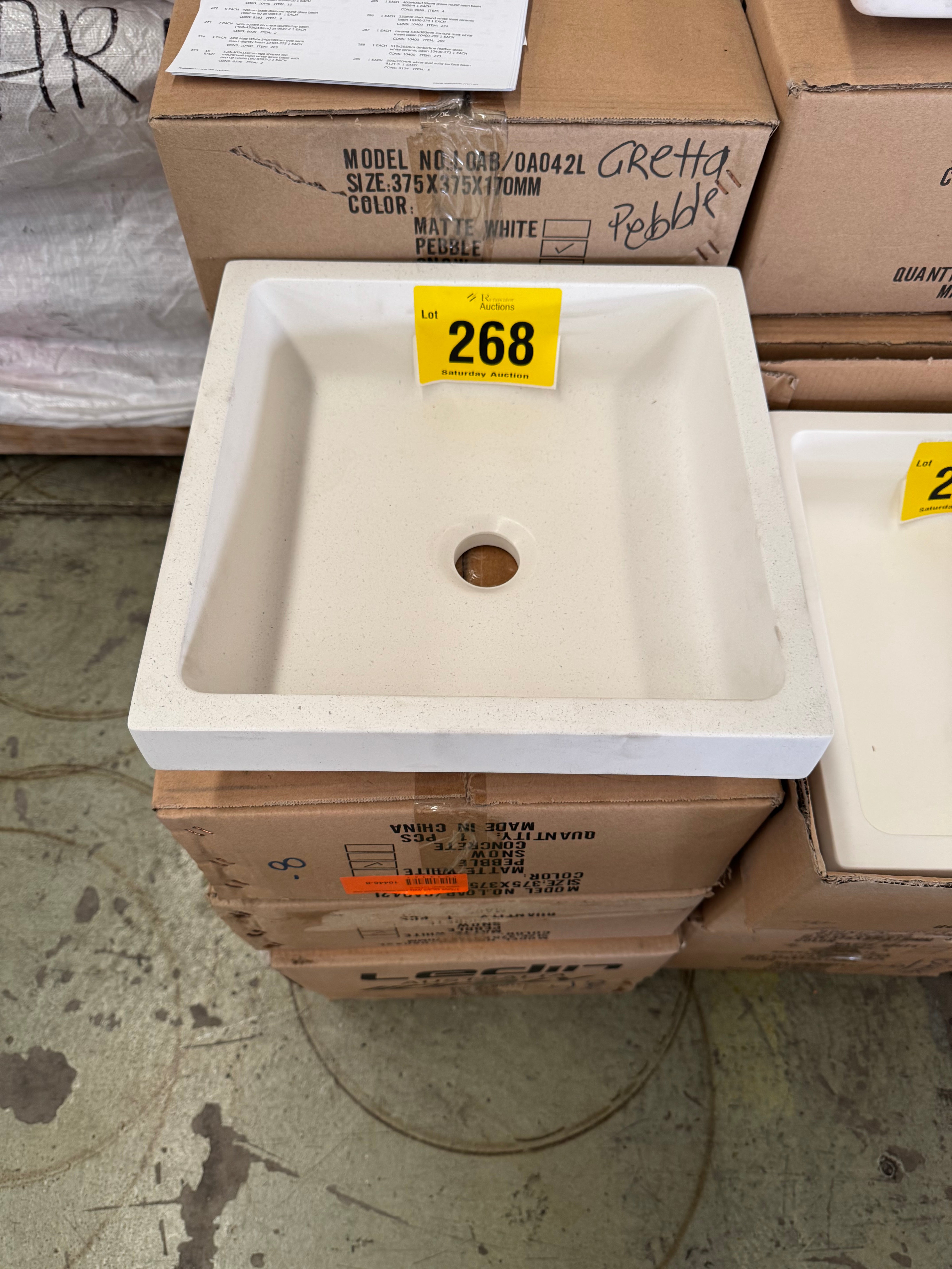 350mm Square Greta Semi Insert Pebble look Stone Basin (Pick up only)