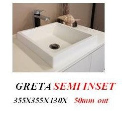 350mm Square Greta Semi Insert Snow Look Stone Basin (Pick up only)