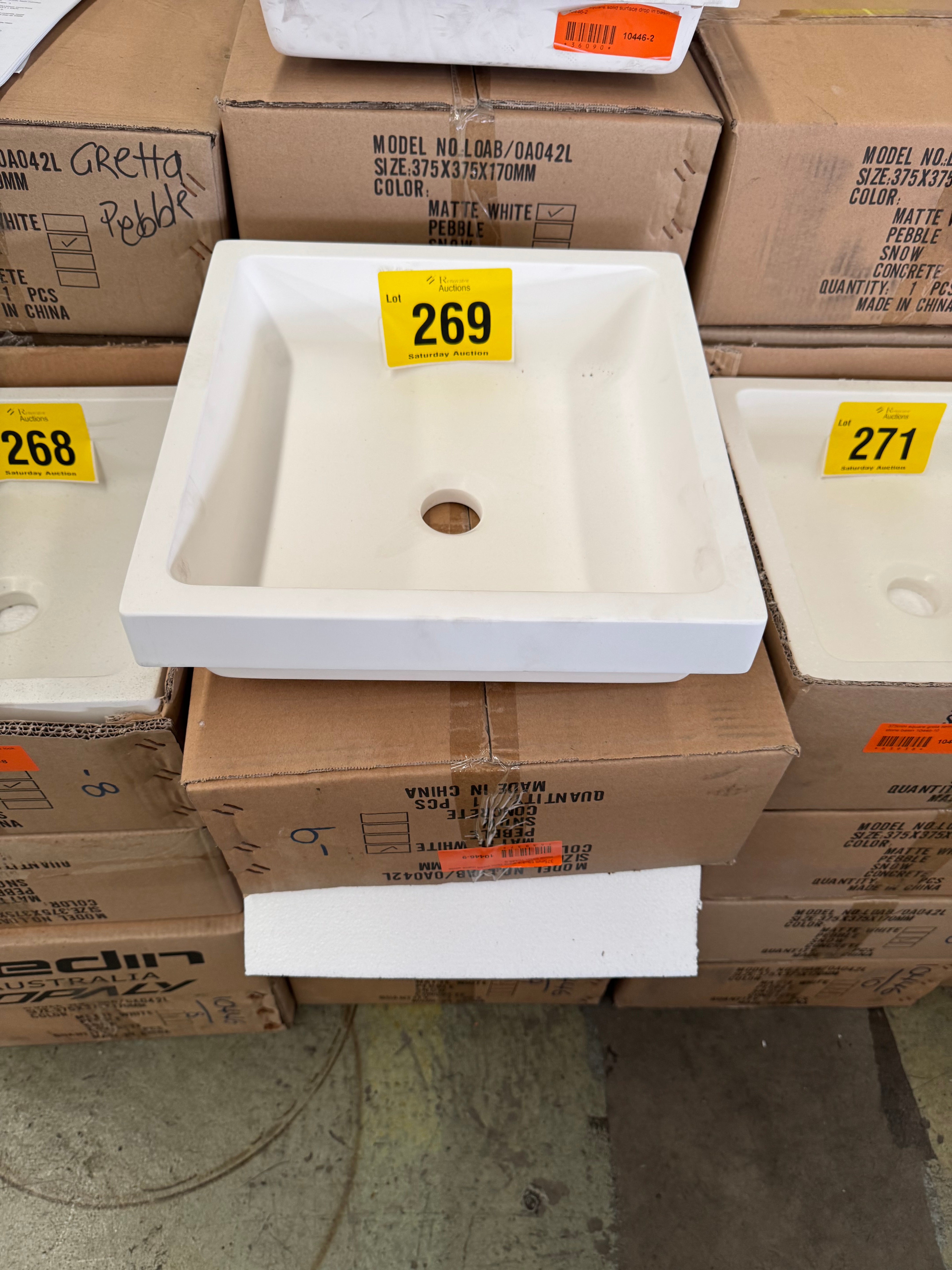 350mm Square Greta Semi Insert Matte White Stone Basin (Pick up only)