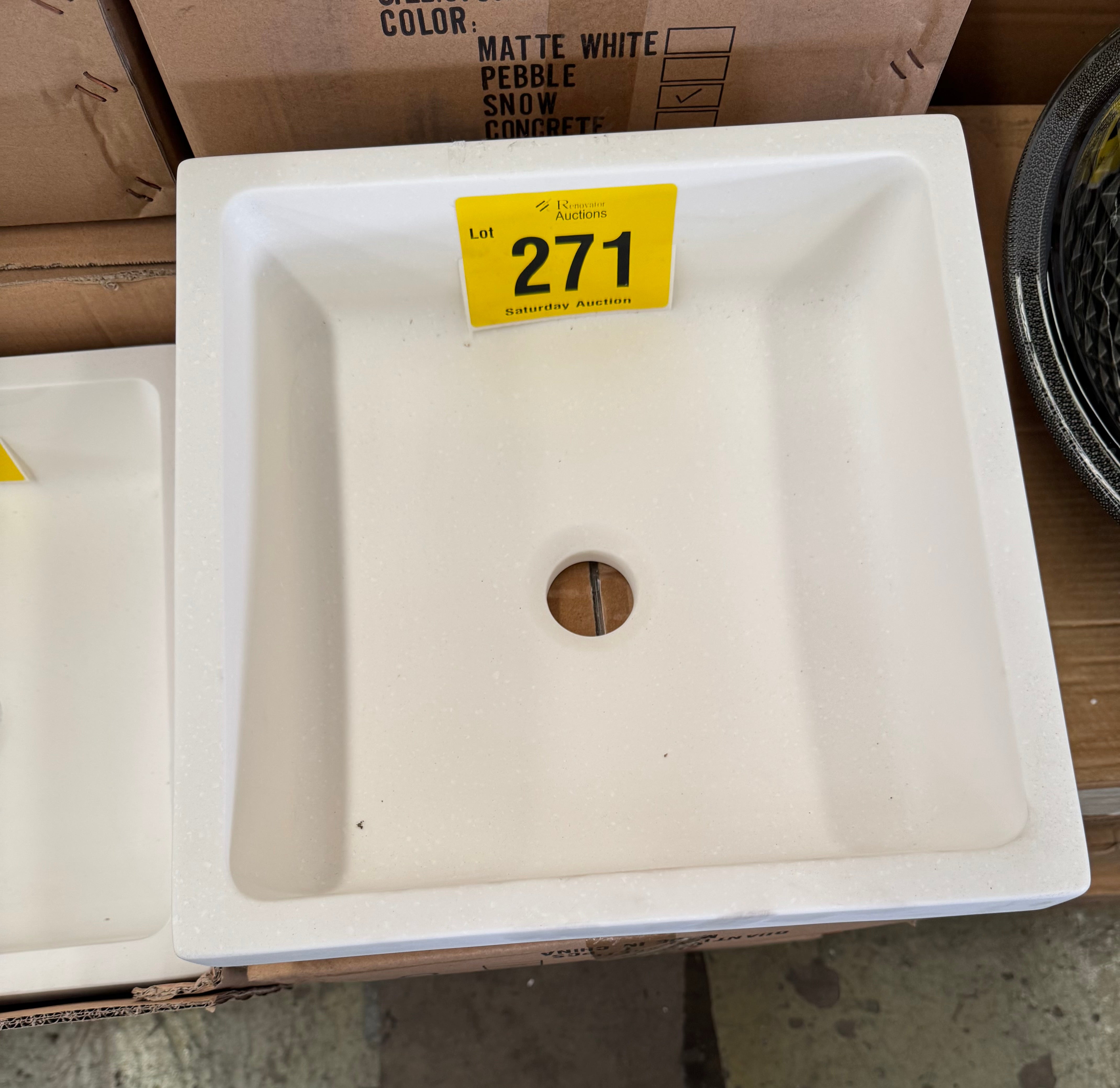 350mm Square Greta Semi Insert Snow Look Stone Basin (Pick up only)