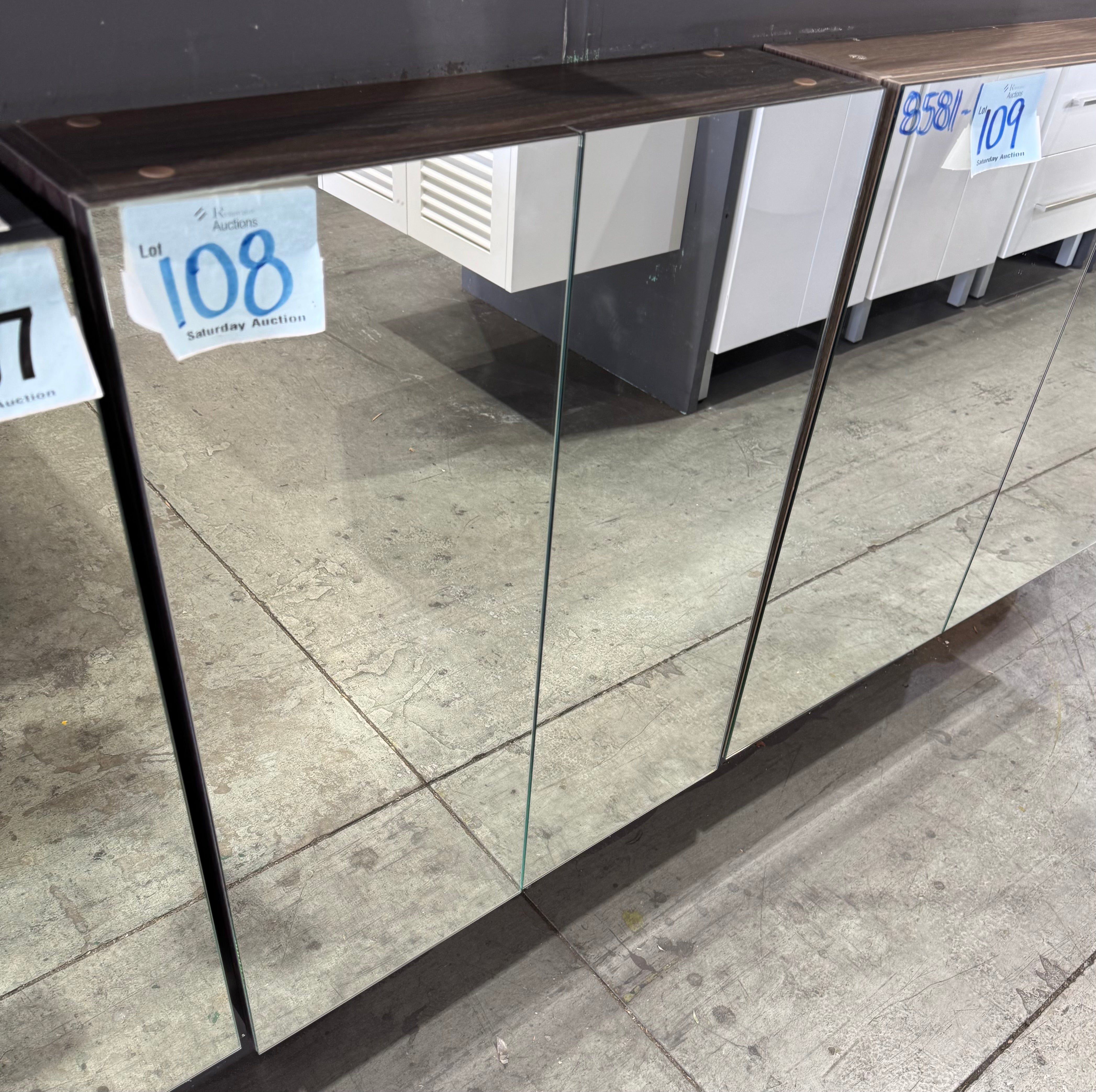600mm Ebony timber look 2 door mirrored shaving cabinet (Pick up only)