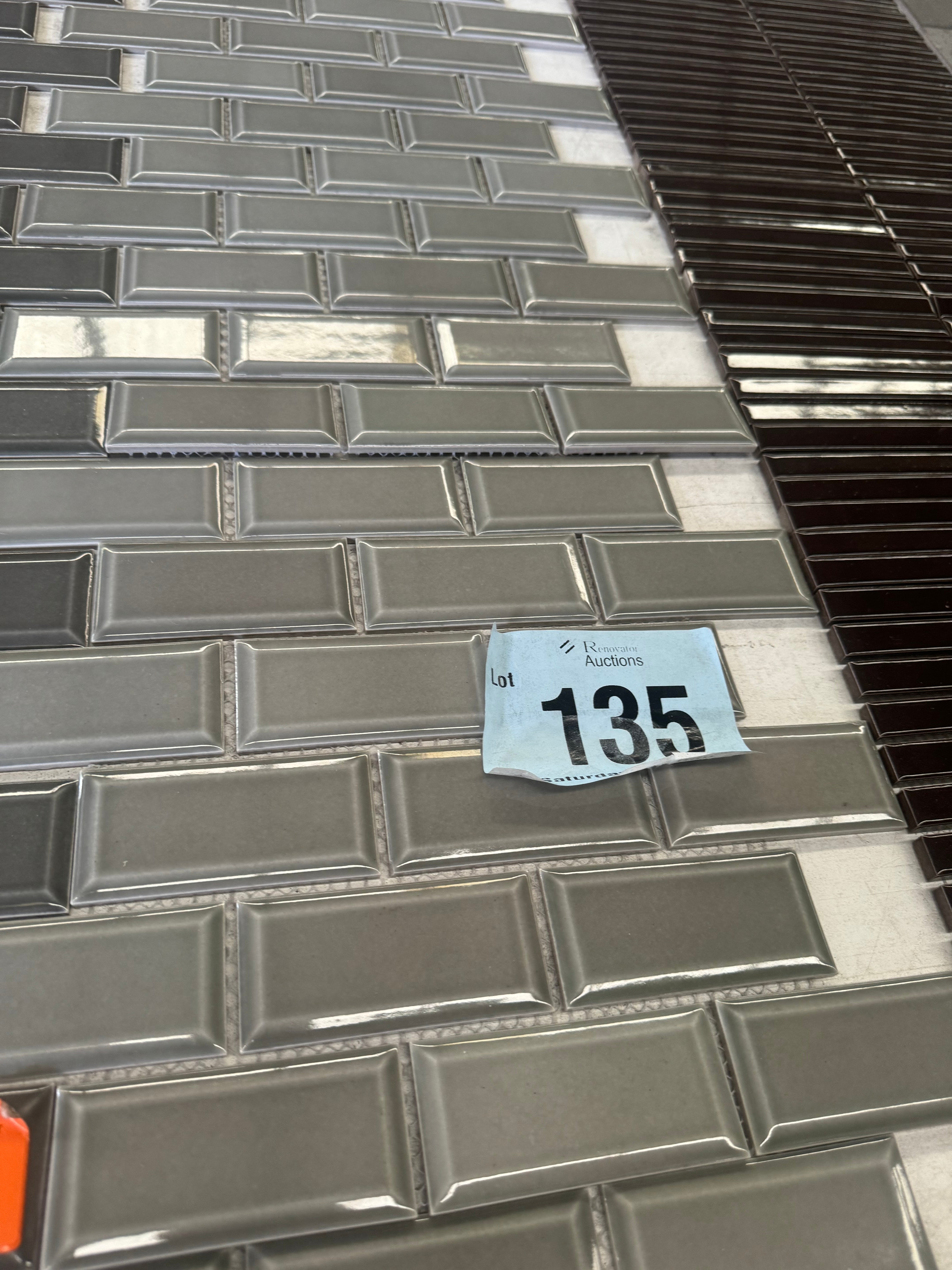 Carton of 18 sheets 291x295.5mm Medium grey gloss glazed mosaic tile (pick up only).