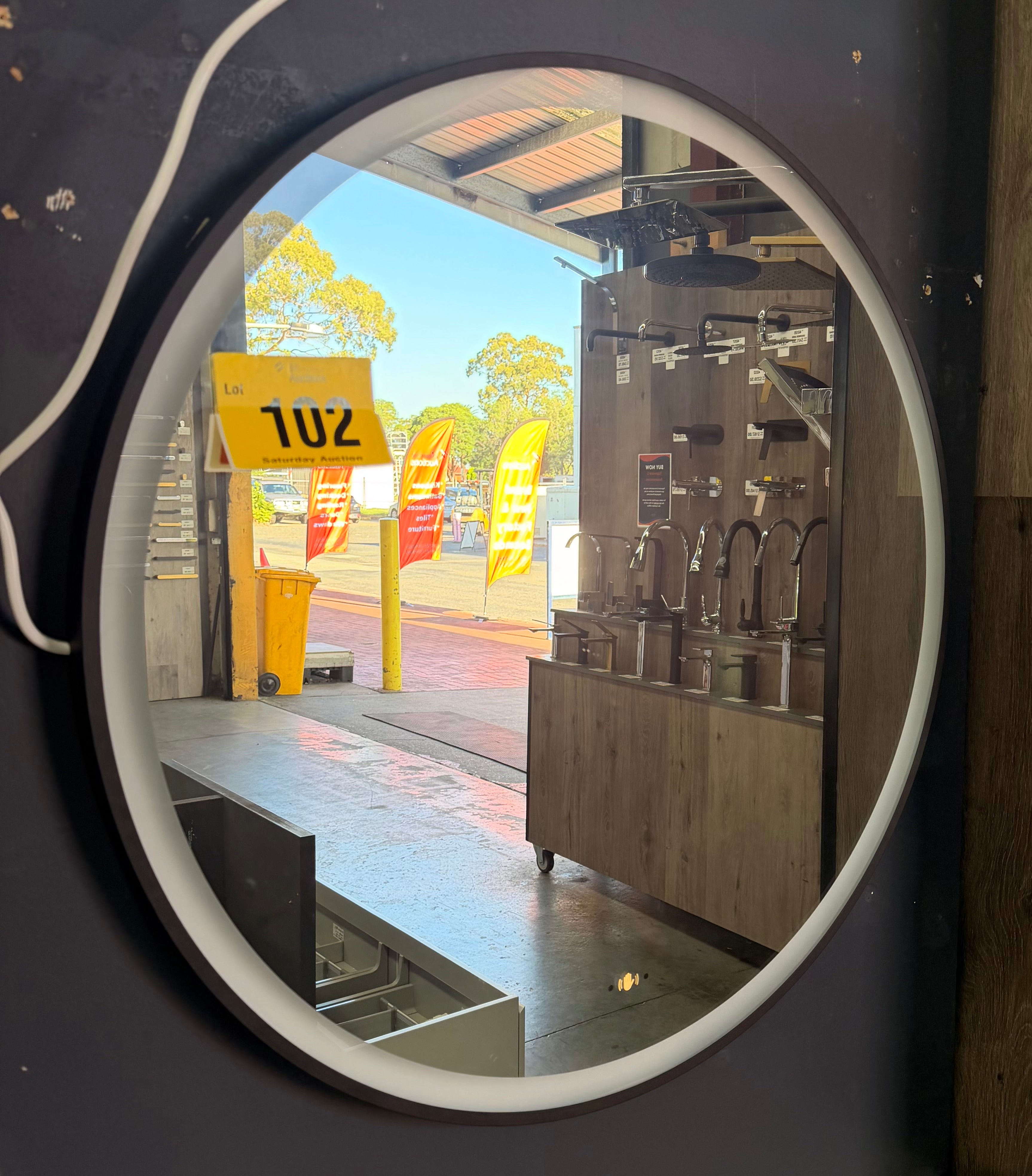 Luna 800mm Matte Black framed LED round mirror (Pick up only)