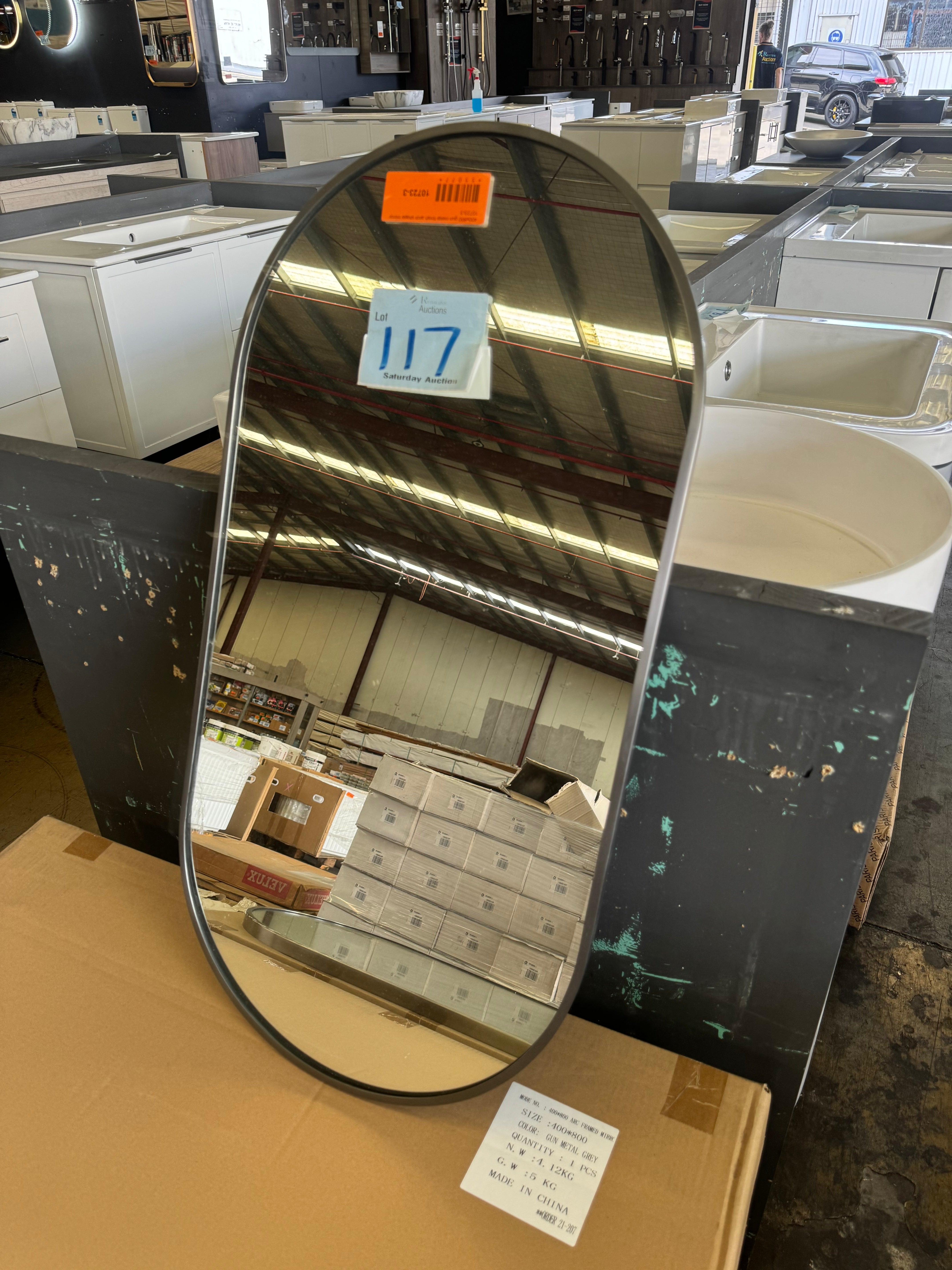 400x800mm Gunmetal framed arch mirror (Pick up only).