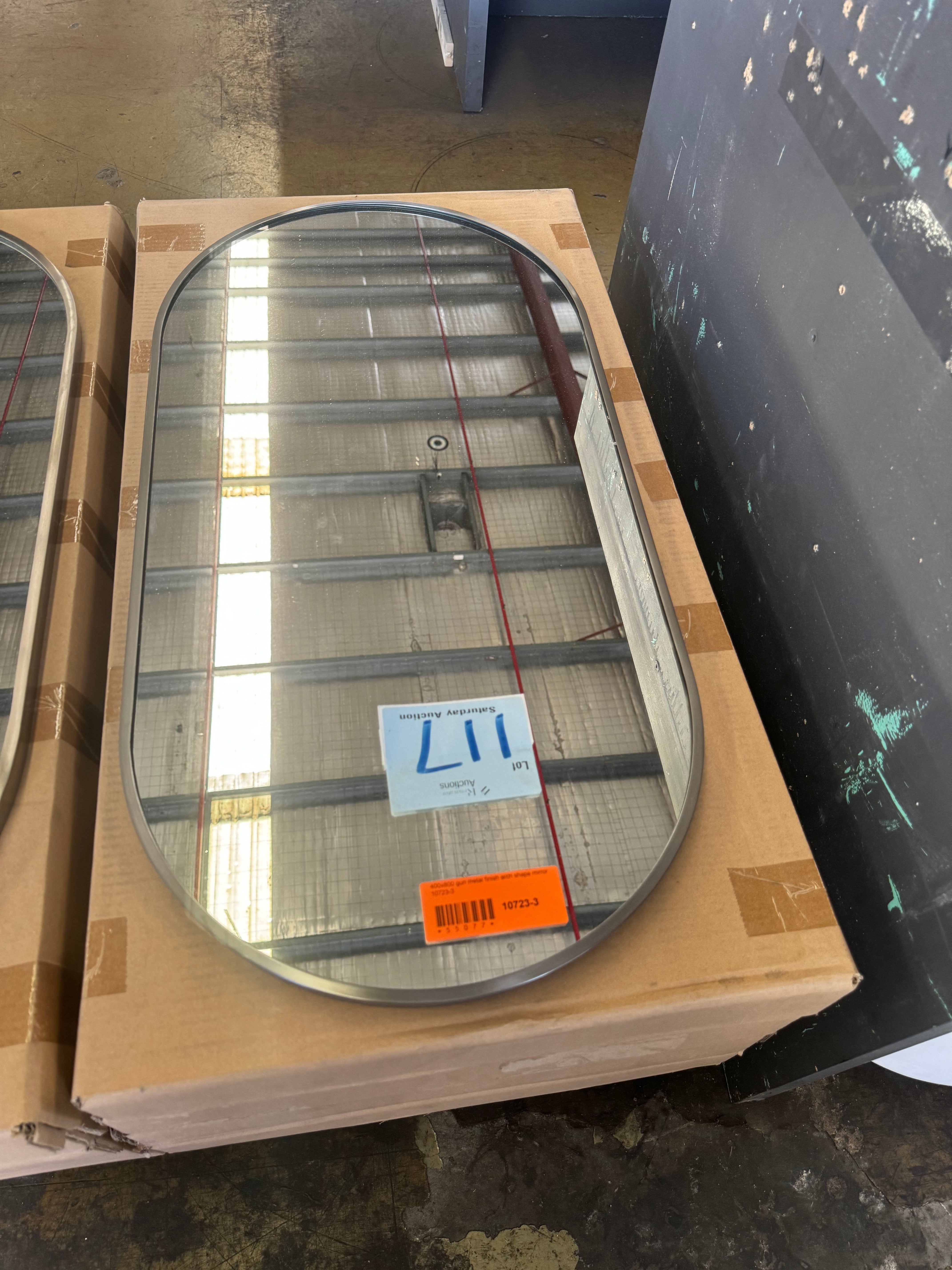 400x800mm Gunmetal framed arch mirror (Pick up only).