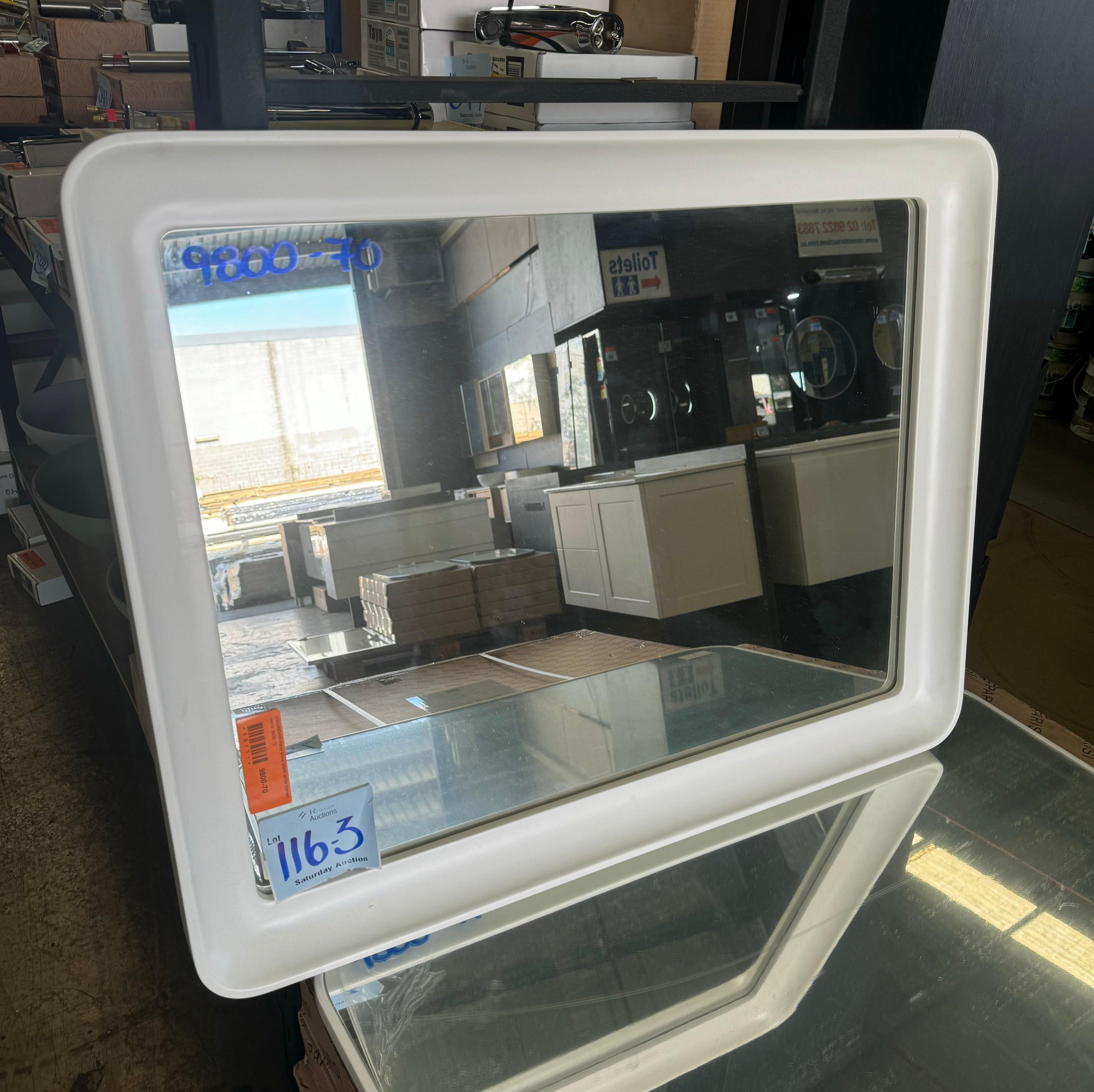 680x880mm Rave shine Matte white framed mirror (Pick up only).