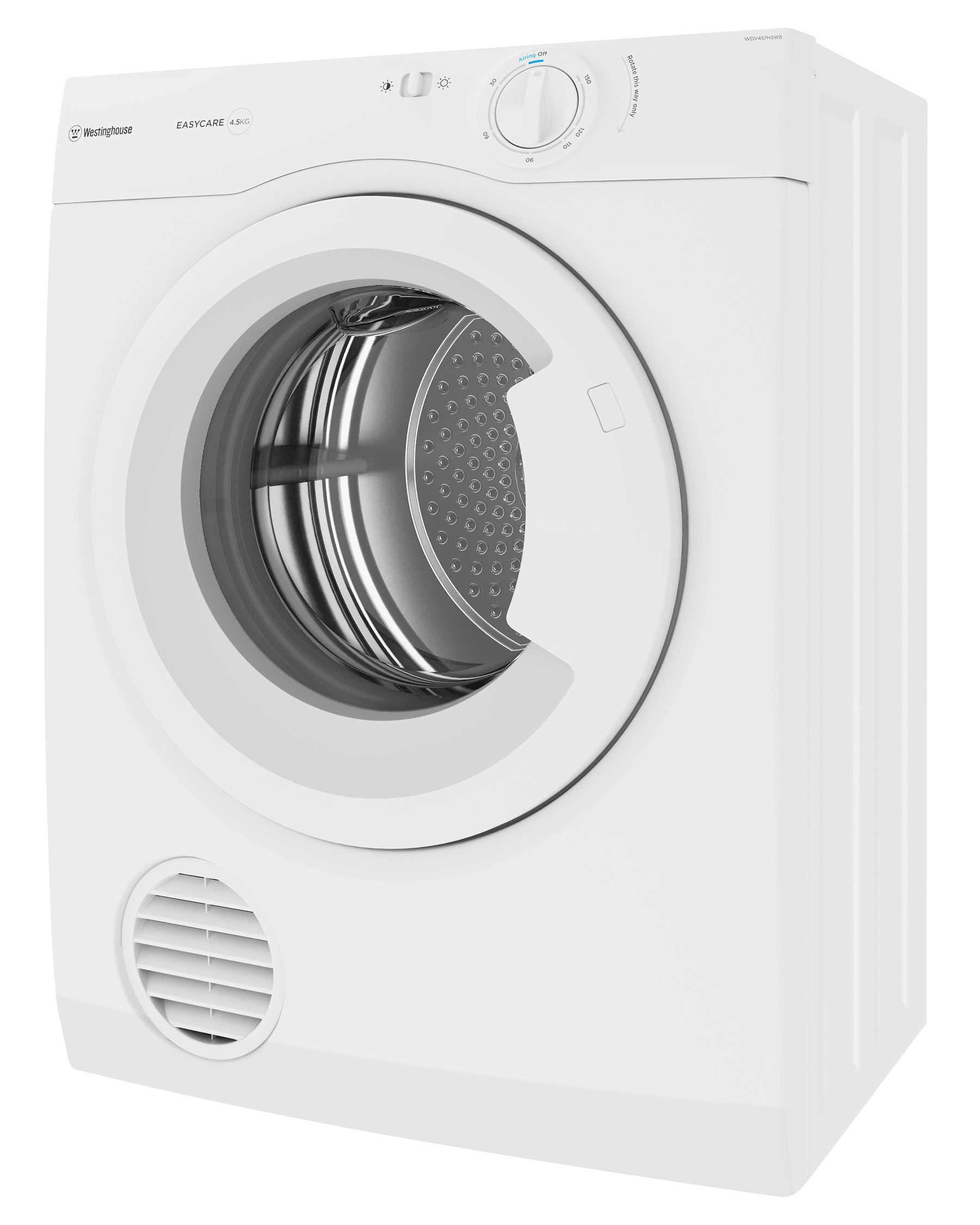 Westinghouse 4.5kg vented tumble dryer WDV457H3WB (Pick up only).